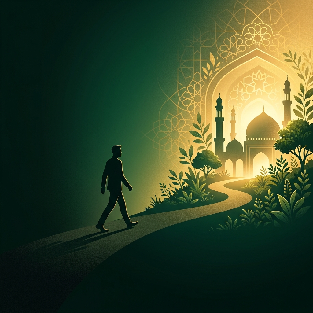 Hijrah Finansial siluet berjalan menuju cahaya
